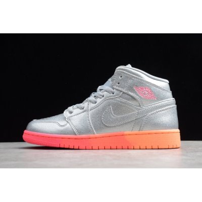 Nike Bayan Air Jordan 1 Mid Gs Metal Gümüş Pembe Kırmızı Basketbol Ayakkabısı Türkiye - O3RW6HC9